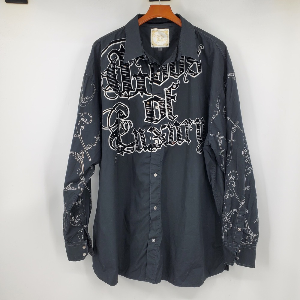 Crown Holder Black Gods of Luxury Cross Button Down Shirt XL Y2K Goth Streetwear